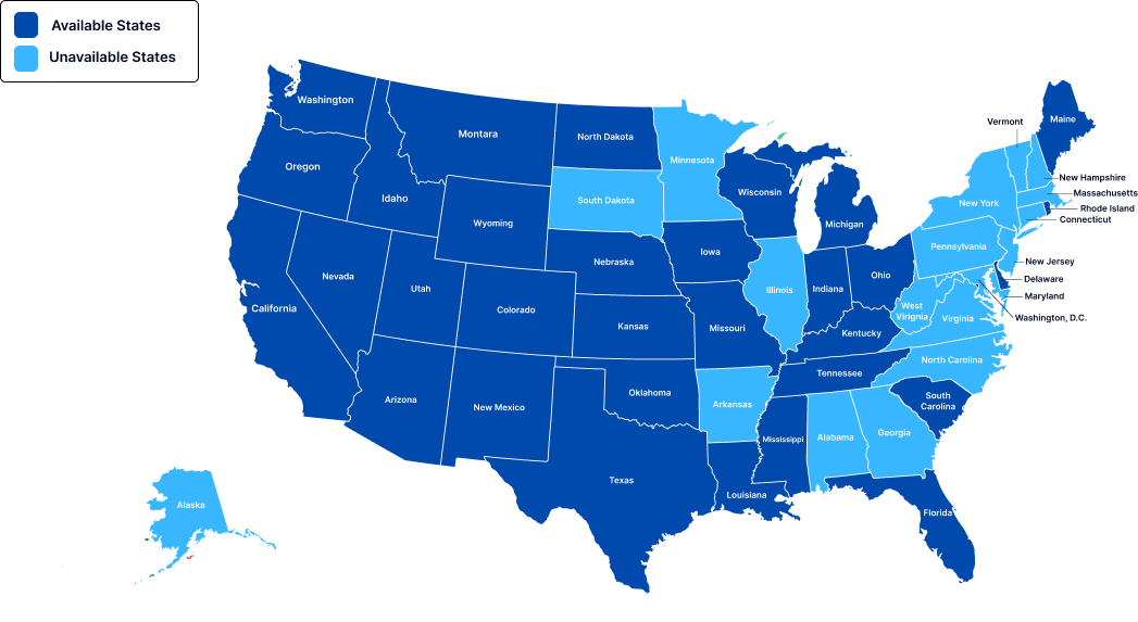 Map of states where Nora Credit operates